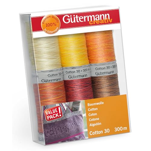 Gütermann creativ 734022-2 Nähfaden-Set, Baumwolle, gelb/rot, 6 Spulen, 600 Meter von Gütermann