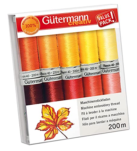 Gütermann creativ Maschinenstickfaden-Set mit 10 Spulen Rayon 40 200 m in verschiedenen Farben von Gütermann