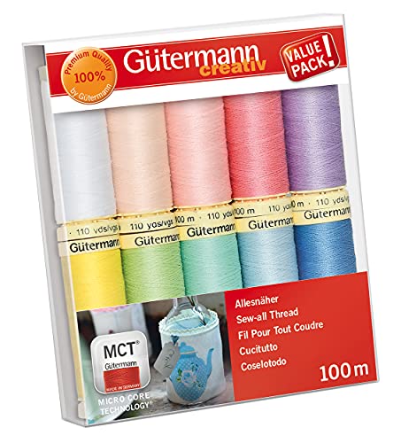 Gütermann creativ Nähfaden-Set mit 10 Spulen Allesnäher 100 m in Pastellfarben,Mehrfabig von Gütermann