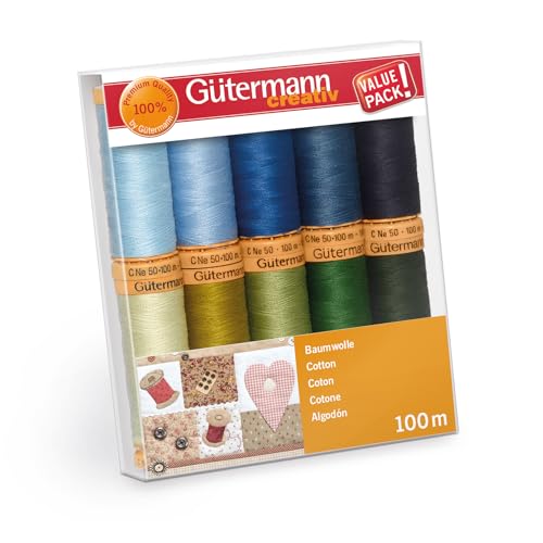 Gütermann creativ Nähfaden-Set mit 10 Spulen Baumwolle 100 m in verschiedenen Farben von Gütermann