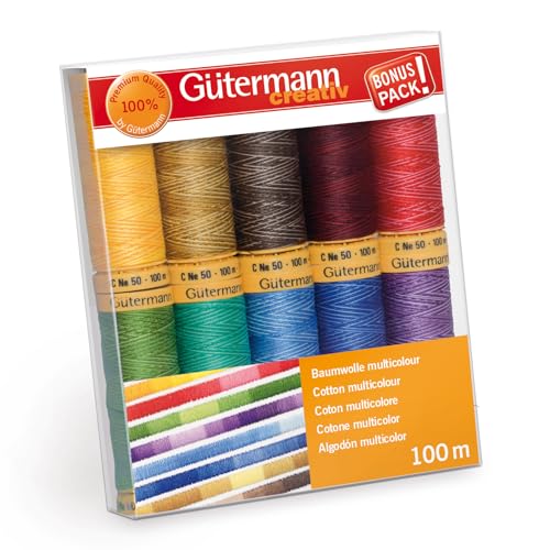 Gütermann creativ Nähfaden-Set mit 10 Spulen Baumwolle 100 m in verschiedenen Multicolour-Farben von Gütermann