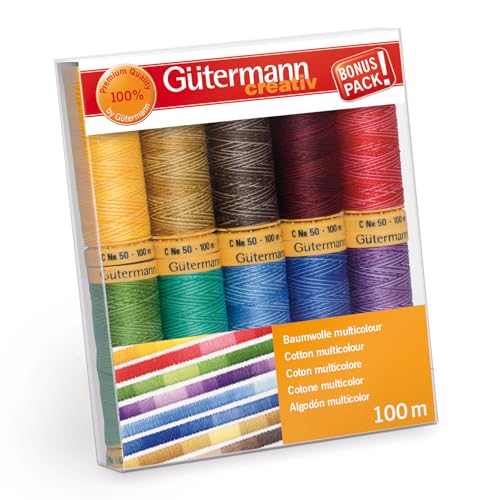 Gütermann creativ Nähfaden-Set mit 10 Spulen Baumwolle 100 m in verschiedenen Multicolour-Farben von Gütermann creativ