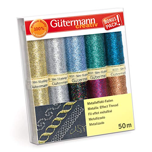 Gütermann creativ Nähfaden-Set mit 10 Spulen Metalleffekt-Faden W331 50 m in glitzernden Farben von Gütermann