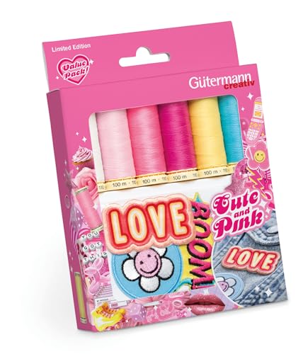 Gütermann Cute and Pink 6er Set mit 100m Spulen Allesnäher + 3 Aplikationen von Gütermann