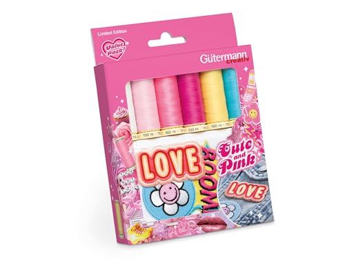 Gütermann - Gütermann Creativ Polyester (6X100m) Cute and Pink Nähen-Alle Gewindesatz mit 3 Eisen-Auf Aufnäher - 1 Satz von Pony