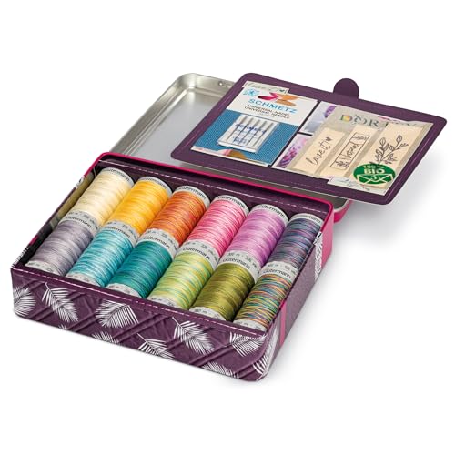 Gütermann Creativ Cotton 30 Nähgarnbox mit Nadeln und Etiketten - Natürliche Näh- und Stickgarne, 12 x 300m - 1 Set von Pony