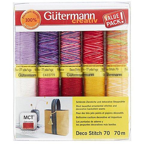 Gütermann Nähfaden-Set "Deco Stitch 70", gelb/rot/pink, 10x 70 m von Gütermann
