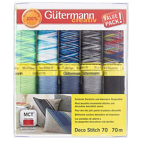 Gütermann Nähfaden-Set "Deco Stitch 70", grün/blau/grau, 10x 70 m von Gütermann