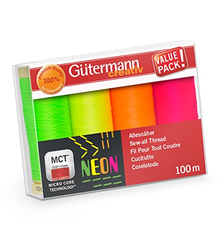 Gütermann creativ Nähfaden-Set NEON mit 4 Spulen Allesnäher 100 m in verschiedenen Farben von Gütermann