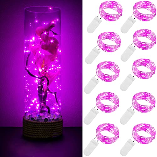 10 Stück LED Lichterkette Batteriebetrieben 1m 10 LED Silberdraht Rosa Wasserdicht Flasche Stern Lichterkette für Weihnachten Party Hochzeit Zimmer Dekoration Außen Innen von Guezuvoru