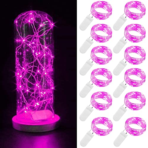 Guezuvoru Batteriebetriebene Lichterketten, 12 Stück 2m 20 LED wasserdichte Lichterketten, Sternenlichterketten für Schlafzimmer, Hochzeitsfeier, Weihnachtsdekoration - Rosa von Guezuvoru