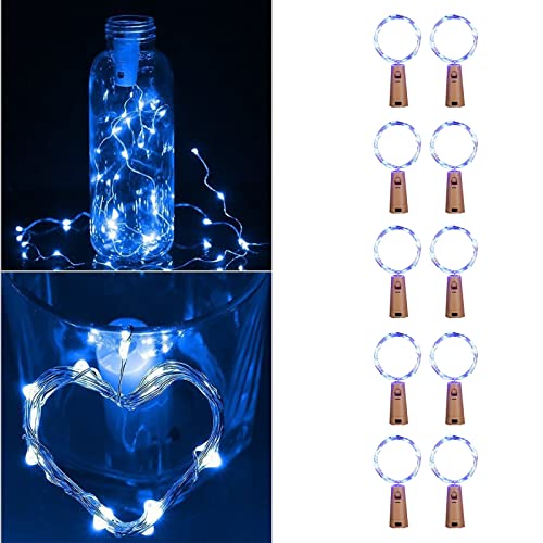 Flaschenlichter mit Kork, 10 Stück, 2 m, 20 LEDs, Weinflaschenlichter, wasserdicht, silberfarbener Draht, Flaschenlichterkette für Weihnachten, Hochzeit, Party, Mason Jar Dekoration, Blau von Guezuvoru