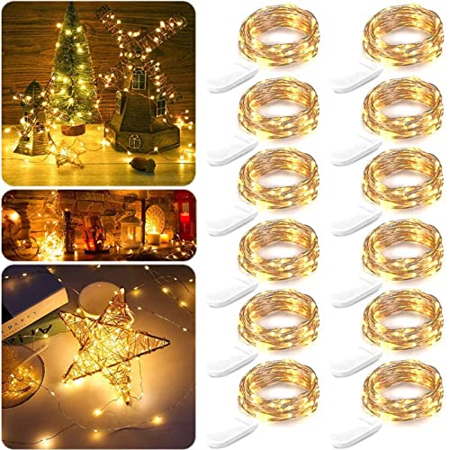 LED-Lichterkette, 12 Stück, 2 m, LED-Lichterkette, batteriebetrieben, warmweiß, wasserdicht, Kupferdraht, Mini-Lichterkette, Glühwürmchen, Sternenlichter für Hochzeit, Party, Heimdekoration von Guezuvoru