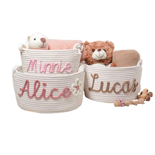 Gufacai Personalisierter Baby-Namenskorb, Baumwollseilkorb, Windel-Caddy für Babyparty, Baumwollseil, Raumregal, Aufbewahrungskorb, Spielzeugkorb, Wäschekorb (M-19 x 13 x 35 cm) von Gufacai