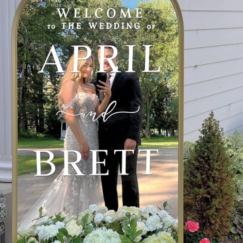 Gufacai Personalisierter "Welcome to Our Wedding Mirror Sign Decal DIY", individuelle Namen, Vinyl-Aufkleber, Hochzeitsspiegel, Willkommensschild, Wand-Empfangsdekoration (Gold, 42 x 69 cm) von Gufacai