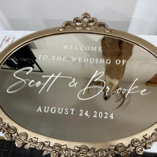 Gufacai Personalisiertes Willkommen Hochzeit Spiegel Zeichen - DIY Aufkleber für Eingang Schild und Selfie von Gufacai