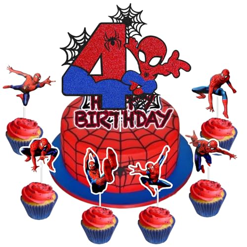 25 Stück Spiderm Cake Topper,4-Jährige Spiderm Kuchen Deko,Spiderm Deko Torte,Spiderm Kuchen Deko,Kinder Geburtstagsparty Dekoration von Gugatad