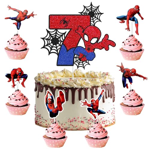 25 Stück Spiderm Cake Topper,7-Jährige Spiderm Tortendeko, Spiderm Kuchen Deko,Spiderm Deko Torte,Doppelseitiger Glitter Kindergeburtstag Kuchen Deko für Mädchen Junge Baby 25 Stück Spiderm Cake Topper,7-Jährige Spiderm Tortendeko, Spiderm Kuchen Deko,Spiderm Deko Torte,Doppelseitiger Glitter Kindergeburtstag Kuchen Deko für Mädchen Junge Baby von Gugatad