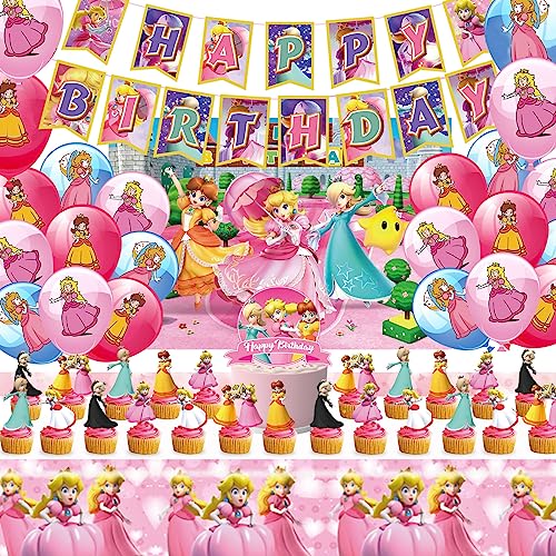 Gugatad Prinzessin Geburtstag Deko Set: 46 Stück, Rosa, Happy Birthday Banner, Tortendekoration, Latex Ballons, Tischdecke, Hintergrund von Gugatad
