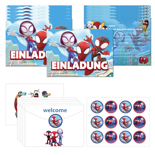 Gugatad 12x Spide Einladungskarten mit 12 Umschlag,12 Runder Aufkleber,Spid und Seine Supe-Freun Kindergeburtstags Party Einladungen,Deutsch Spidey Kindergeburtstags Party Einladungen Gugatad 12x Spide Einladungskarten mit 12 Umschlag,12 Runder Aufkleber,Spid und Seine Supe-Freun Kindergeburtstags Party Einladungen,Deutsch Spidey Kindergeburtstags Party Einladungen von Gugatad