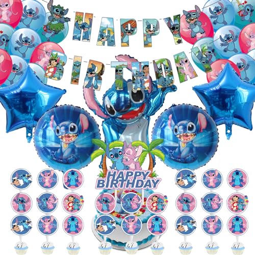 Geburtstags Deko,49 Stück Geburtstagsdeko,Folienballon Party Dekoration Set mit Banner,Luftballons,Cake Topper von Gugatad