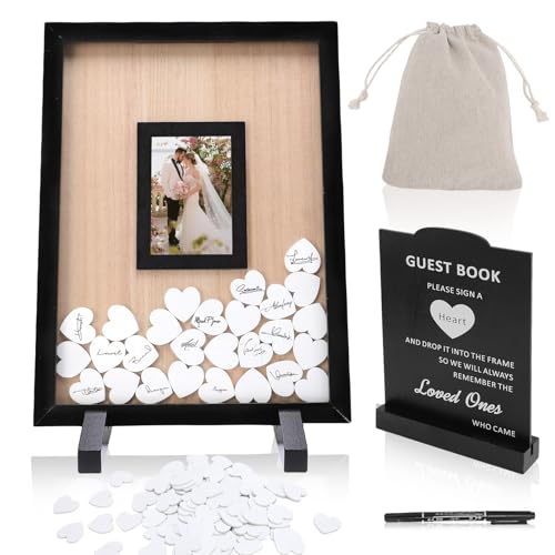 Gugxiom Hochzeit Gästebuch Alternative, Holz Bilderrahmen Gästebücher mit 90+ Herzen, Gästebuch Alternative für Hochzeit Baby Shower Jahrestag Geburtstag Party von Gugxiom