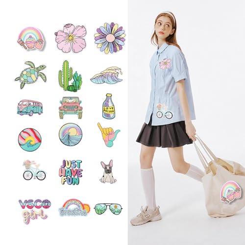 18 Stück Patches zum Aufbügeln Bestickte Aufbügler, Sommer Strand Aufnäher, Niedlich DIY Kleidung Patches Aufkleber zum Aufbügeln für Rucksäcke Jeans Jacken und Kleidung DIY Handwerk von Guidre