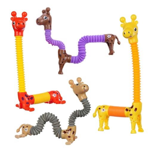4 Stück Teleskop Giraffe Spielzeug, Giraffen Röhren Spielzeug, Sensorisches Giraffen-Spielzeug, Pop Tubes Drehbares 360°, Lustiges Pädagogisches Stressabbau-Spielzeug Mitgebsel Kindergeburtstag von Guidre