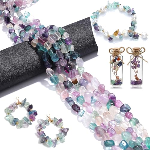 Guidre Fluorit 400 Stück Edelstein Perlen Perlen zum Auffädeln Kristalle Perlen Kristall Steine Perlen 5–8 mm Unregelmäßige Kristall Perlen Schmuckherstellungsset für Halsketten,Armbänder,Ohrringe von Guidre