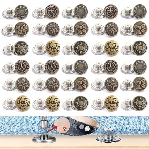 60 Stück Jeans Knöpfe Ohne Nähen, Hosen Ersatz Knöpfe, 17mm Jeansknöpfe Verstellbare Jeans Knöpfe, DIY Buttons, Knöpfe zum Annähen, Hosen Enger Machen, zum Erweitern oder Reduzieren der Hosengröße von Guidre