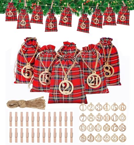 Adventskalender zum Befüllen Jutesäckchen Rot Weihnachten Geschenksäckchen 24 Stück mit Zahlen Holz Deko Stoffbeutel Weihnachtskalender Bastelset Säckchen 10 x 15 cm Adventskalender zum Befüllen Jutesäckchen Rot Weihnachten Geschenksäckchen 24 Stück mit Zahlen Holz Deko Stoffbeutel Weihnachtskalender Bastelset Säckchen 10 x 15 cm von Guidre