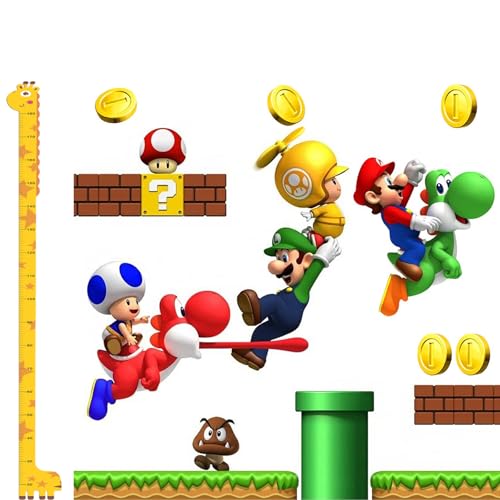 Mario Bros. und Giraffe E ntfernbare Wandaufkleber Aufkleber Kinder Wohnkultur Abnehmbare Leinwand Messleite Lineal entfernbarer Stick andaufkleber zum Messen der Höhe DIY Bauszene Wandaufkleber von Guidre