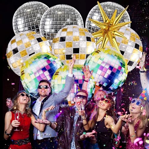 Party Deko,Helium Ballons,12 Stück Discokugel Luftballon,22 Zoll 4D Discokugel Deko,Ballons Geburtstag,Bunte Disco-Folienballons,für Disco-Mottoparty Geburtstag Party Mitzvah Abschlussfeier Dekoration von Guidre