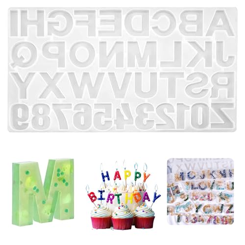 Silikonform Buchstaben, Silikonformen Epoxidharz, A-Z & 0-9 Alphabet Silikonformen Gießformen, Alles Gute zum Geburtstag Symbol Backform für DIY Hängende Ornamente, Kuchen Keks Süßigkeiten Dekoration von Guidre