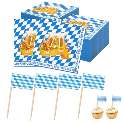 Guidre 100 Stück Oktoberfest Servietten und 100 Stück Bayern Oktoberfest Zahnstocher Flaggen,Bayern Deko Blau, Bayern Fahne Bayern Flagge Bayrische Deko für Münchner, Bierzelte,Tischdekoration,Tischde Guidre 100 Stück Oktoberfest Servietten und 100 Stück Bayern Oktoberfest Zahnstocher Flaggen,Bayern Deko Blau, Bayern Fahne Bayern Flagge Bayrische Deko für Münchner, Bierzelte,Tischdekoration,Tischde von Guidre