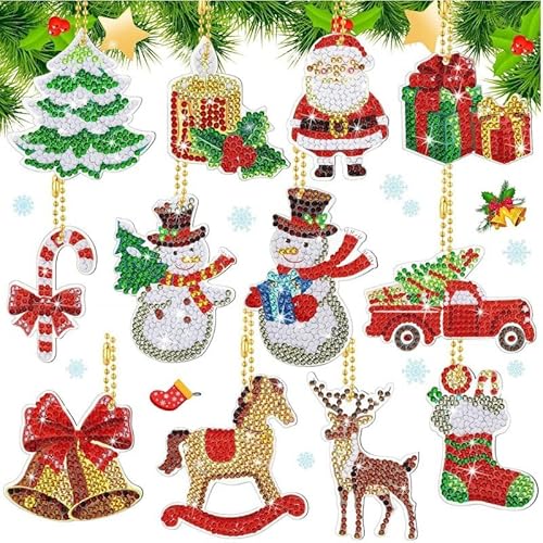 Guidre 12 Set 5D Diamond Painting Weihnachten, Diamond Painting kinder， Weihnachten Diamond Painting Anhänger,Weihnachten Wichtel Painting kit DIY Diamond Painting Schlüsselanhänger von Guidre