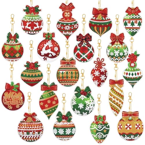 Guidre 20 Stück Diamond Painting Weihnachten Anhänger, 5D Diamant Painting Weihnachten Diamond Painting Bastelset Weihnachten Kinder, Diamond Painting Kinder Schlüsselanhänger DIY Basteln Weihnachten von Guidre