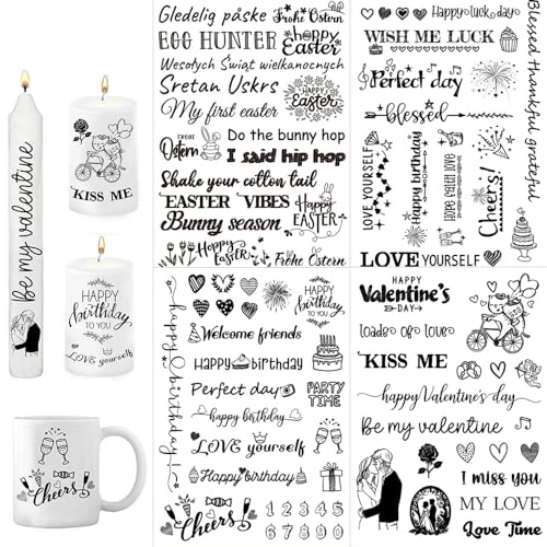 4 PCS Kerzentattoo (200+ Muster), Wassertransferdruck, Kerzen Tattoofolie Kerzenfolie, Kerzenfolie, kerzenaufkleber sticker, Kerzen dekorieren, Sprüche, Lieblingsmensch, DIY Kerzen von Guidre