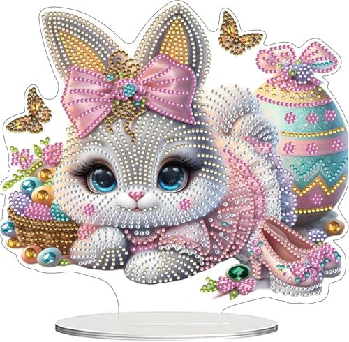 Guidre DIY Diamant Desktop Ornament,Diamond Painting Ostern Desktop-Ornament, Speziell geformter Kristall Osterhase,Oster Hase Geschenk,Diamant Kunstmalerei Tischdekoration Diamant (I) von Guidre