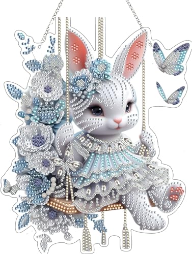 Guidre DIY Diamant Desktop Ornament,Diamond Painting Ostern Desktop-Ornament, Speziell geformter Kristall Osterhase,Oster Hase Geschenk,Diamant Kunstmalerei Tischdekoration Diamant (H) von Guidre