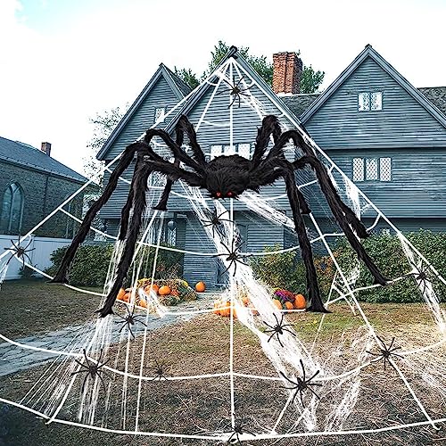 Guidre Halloween Spinnennetz Dekoration, 100g Dehnbare Spinnennetz mit 50 kleine Spinne, 1 Super Spinne, für Halloween Dekorationen, Spukhaus-Dekoration, Gruselszene, Dekoration Party, Partyzubehör von Guidre