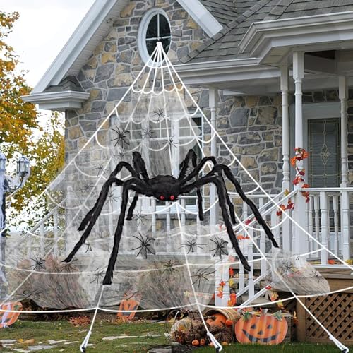 Halloween Deko Spinnennetz - 50cm Outdoor Spinne Groß, 100g Dehnbare Spinnennetze, 20 Künstliche Spinnen, 5m Dreieckiges Netz für Dekorationen, Gruselszene, Party Halloween Deko Spinnennetz - 50cm Outdoor Spinne Groß, 100g Dehnbare Spinnennetze, 20 Künstliche Spinnen, 5m Dreieckiges Netz für Dekorationen, Gruselszene, Party von Guidre