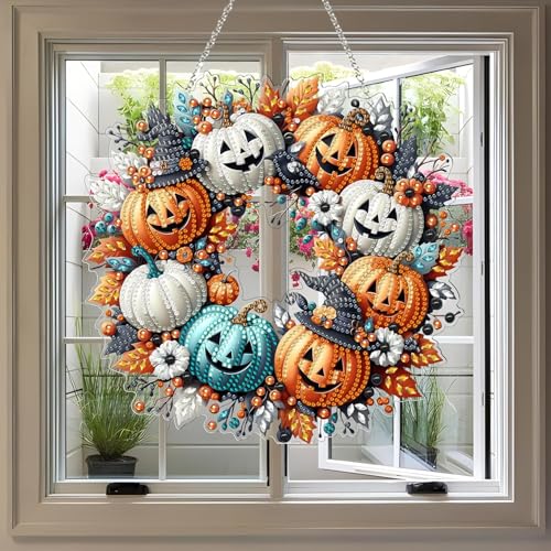 Halloween Diamond Painting Anhänger Kürbis, 5D Diamond Painting Fensterbilder Beidseitig für Erwachsene Kinder, Bastelset Kreativ Set, Hängend Ornament Kranz Tür Fenster Wand Eingang Decor Halloween Diamond Painting Anhänger Kürbis, 5D Diamond Painting Fensterbilder Beidseitig für Erwachsene Kinder, Bastelset Kreativ Set, Hängend Ornament Kranz Tür Fenster Wand Eingang Decor von Guidre