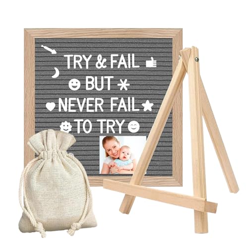 Letter Board aus Eiche und Filz 25×25cm Quadratisch Buchstabentafel mit 350 Buchstaben Staffelei und Beutel Buchstaben Tafel Holz Buchstabenbrett Rillentafel Memotafel (Grau) von Guidre