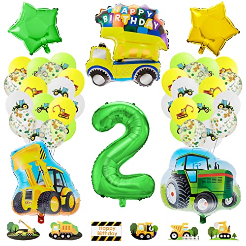 Geburtstagsdeko 2 Jahre Junge, Traktor Kindergeburtstag Deko, Happy Birthday Deko Traktor Luftballons, Folienballon Zahlenballon 2, Bagger Deko Kindergeburtstag 2 Deko Geburtstag Junge von Guiffly