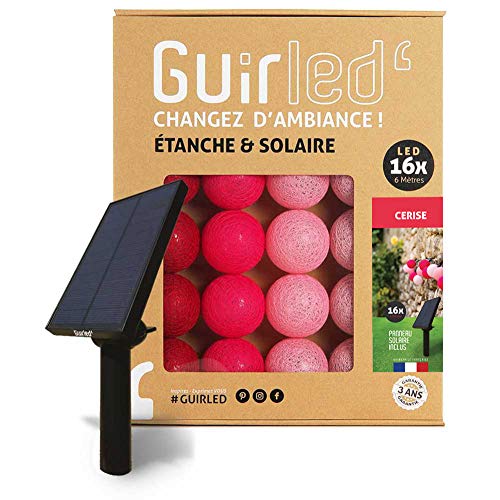 GuirLED - Außengirlande mit Lichtkugeln LED-Guinguette - Wasserdicht IP55 - Hocheffizientes Solarpanel - Automatisches EIN/AUS - 16 Kugeln 3 m- Kirschrot von GuirLED