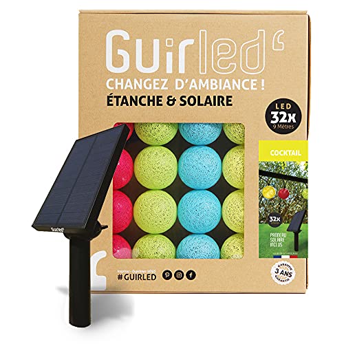 GuirLED - Außengirlande mit Lichtkugeln LED-Guinguette - Wasserdicht IP55 - Hocheffizientes Solarpanel - Automatisches EIN/AUS - 32 Kugeln 6 m- Cocktail von GuirLED