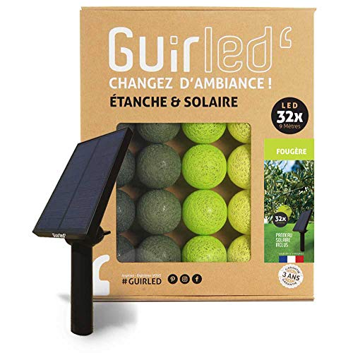 GuirLED - Außengirlande mit Lichtkugeln LED-Guinguette - Wasserdicht IP55 - Hocheffizientes Solarpanel - Automatisches EIN/AUS - 32 Kugeln 6 m- Farn von GuirLED