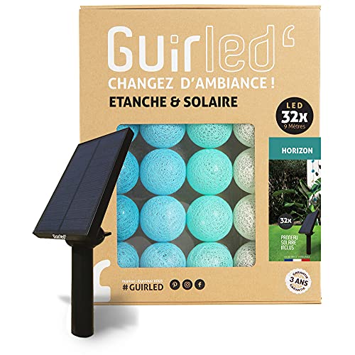 GuirLED - Außengirlande mit Lichtkugeln LED-Guinguette - Wasserdicht IP55 - Hocheffizientes Solarpanel - Automatisches EIN/AUS - 32 Kugeln 6 m- Horizont von GuirLED