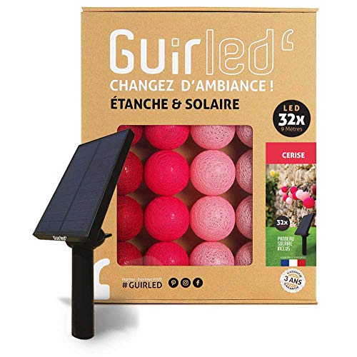 GuirLED - Außengirlande mit Lichtkugeln LED-Guinguette - Wasserdicht IP55 - Hocheffizientes Solarpanel - Automatisches EIN/AUS - 32 Kugeln 6 m- Kirschrot von GuirLED